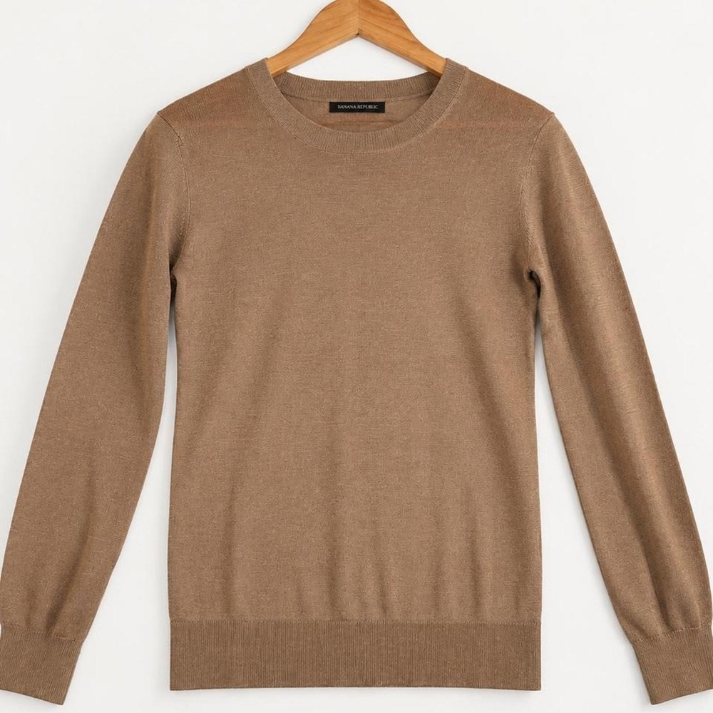 Banana Republic Ribbed Knit Top Long Sleeve Crewneck Tan Camel Brown Small S